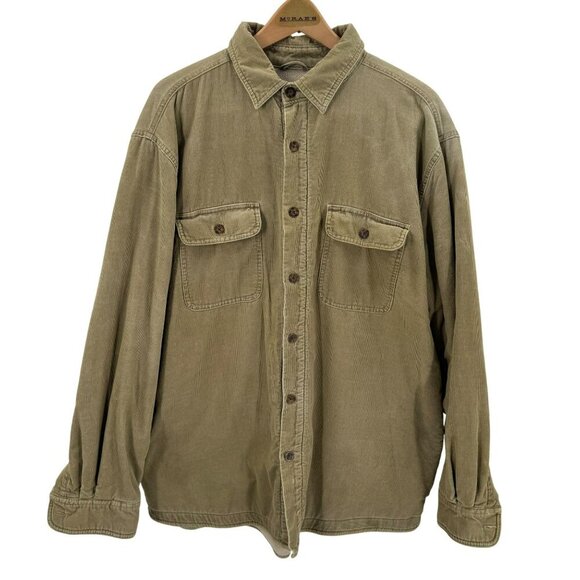 Woolrich Mens XL Dark Wheat Fleece Lined Corduroy Shirt Jacket Button Closure - Picture 1 of 8